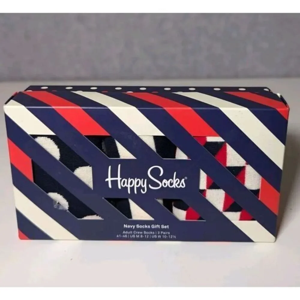 Happy Socks Geometric Figures Gift Box 3 Pairs Set M7-12 Unisex Navy R…